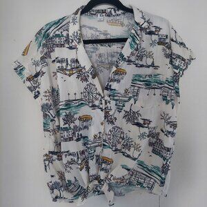 Old Navy blouse button down size large with playful city print